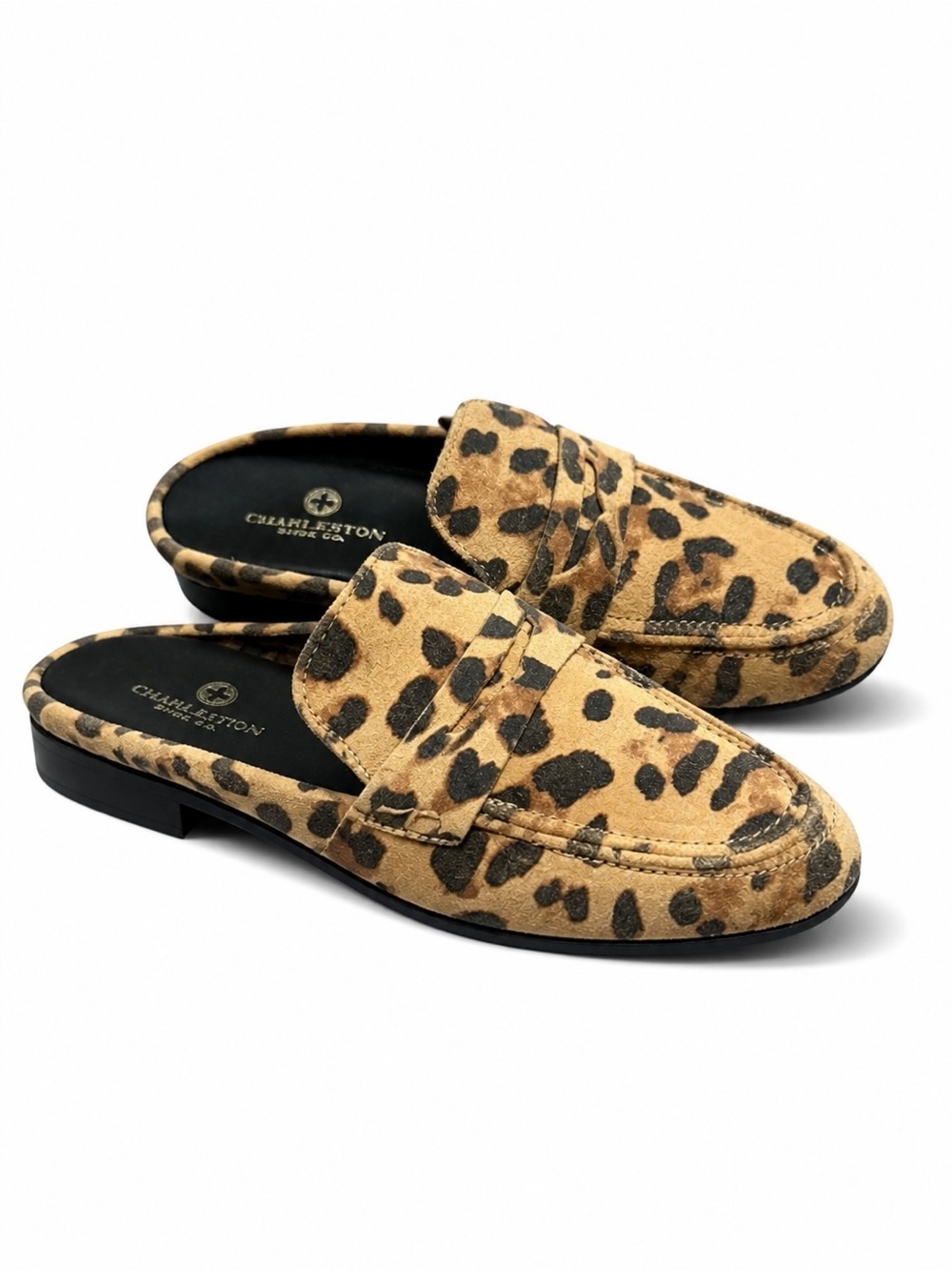 Charleston Shoe Co. Georgia Loafer Slide Mules - Leopard Print size 8
